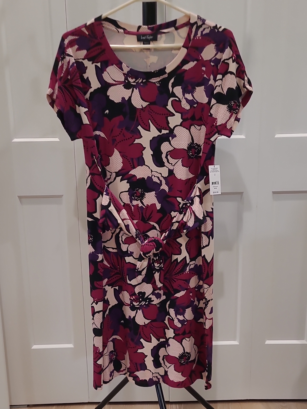 Lord & Taylor Cream and Purple Floral Knot-Front Dress NWT